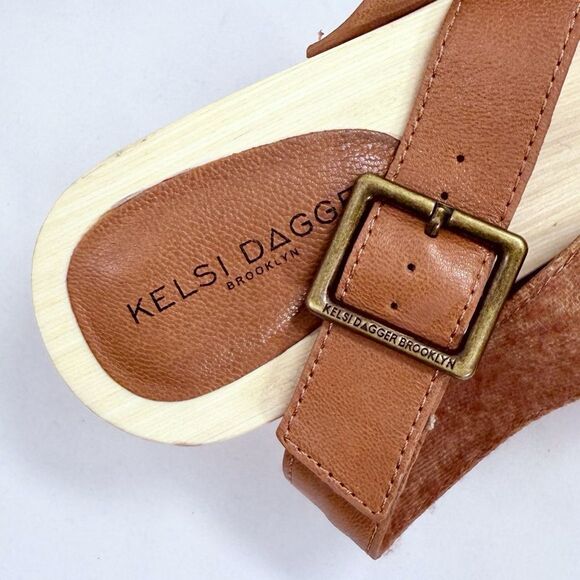 Kelsi Dagger Anthropologie Brooklyn Grove Brown Padded Strap Wood Sole Sandals - Picture 13 of 16